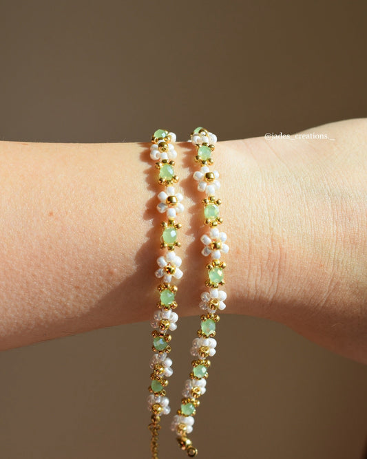 Bracciale margherita con perline verdi