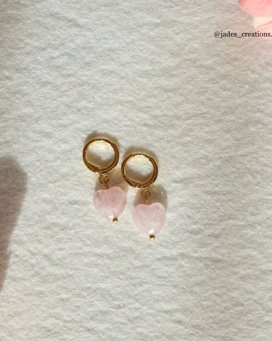 Orecchini con cuore in Quarzo Rosa