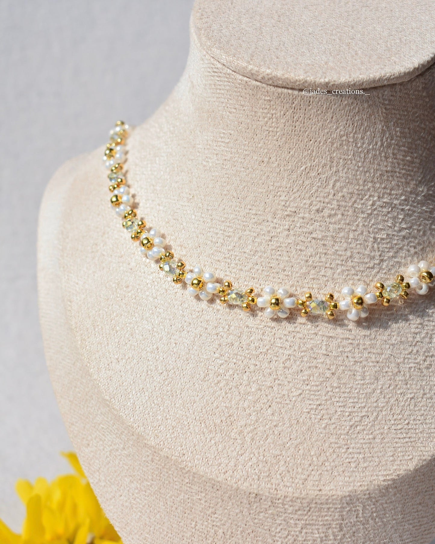 Collana Margherite girocollo con perline Verde Menta Dorata