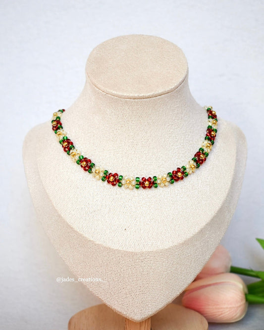 Collana Floreale Bianca e Rossa