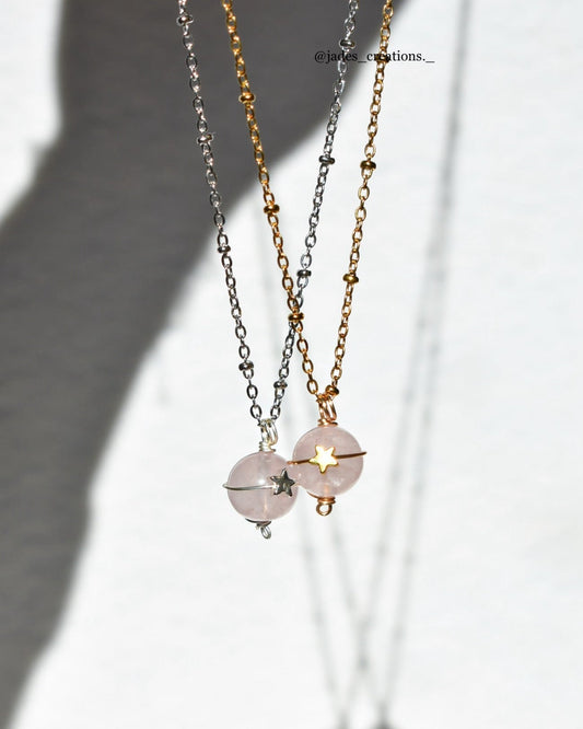 Collana Saturno 2.0 con Quarzo Rosa