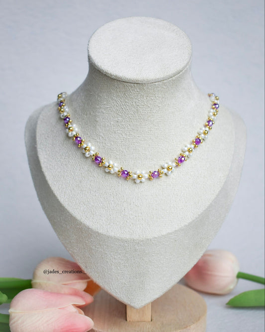 Collana Margherite girocollo con perline Viola Dorata