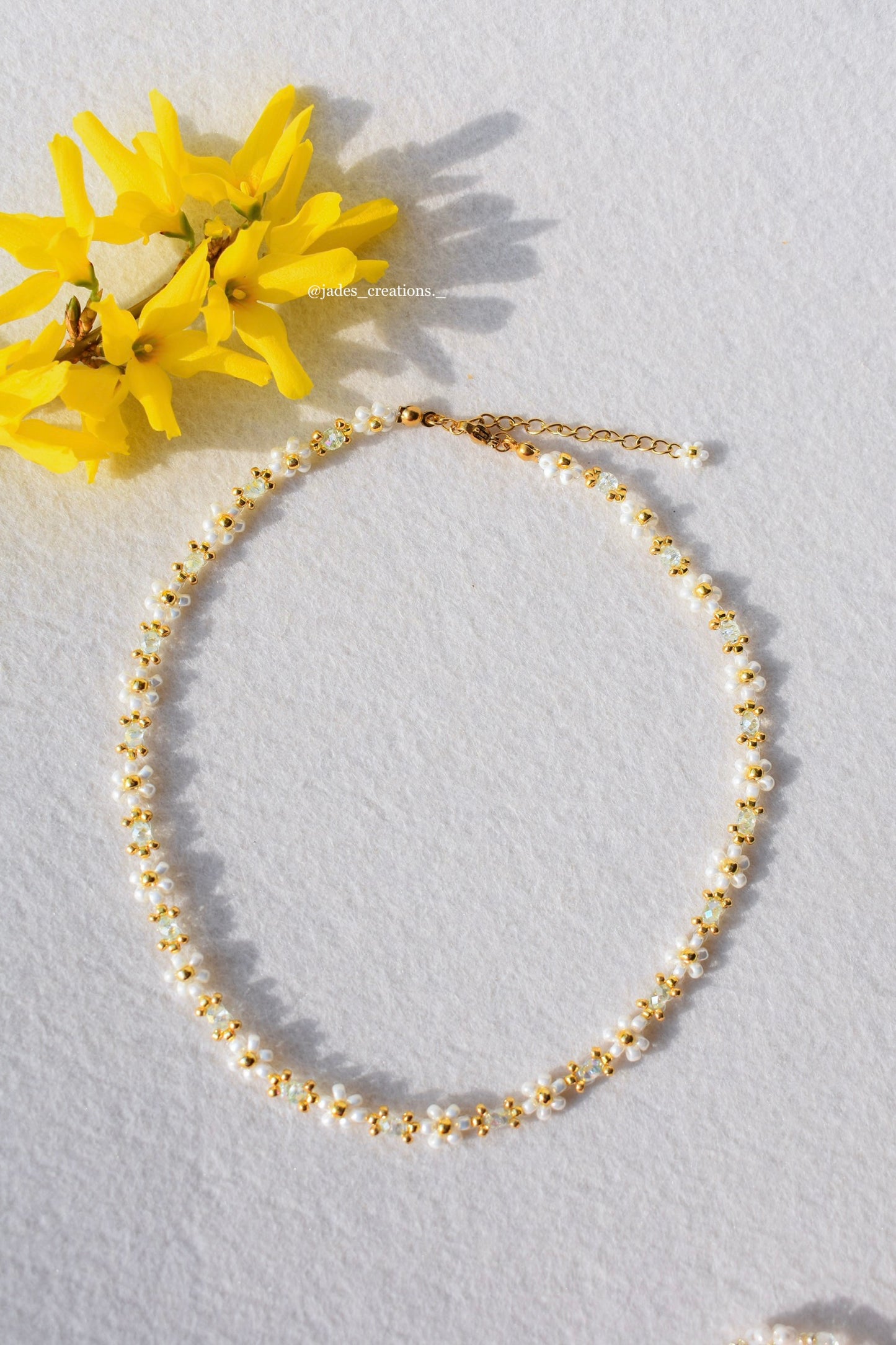 Collana Margherite girocollo con perline Verde Menta Dorata