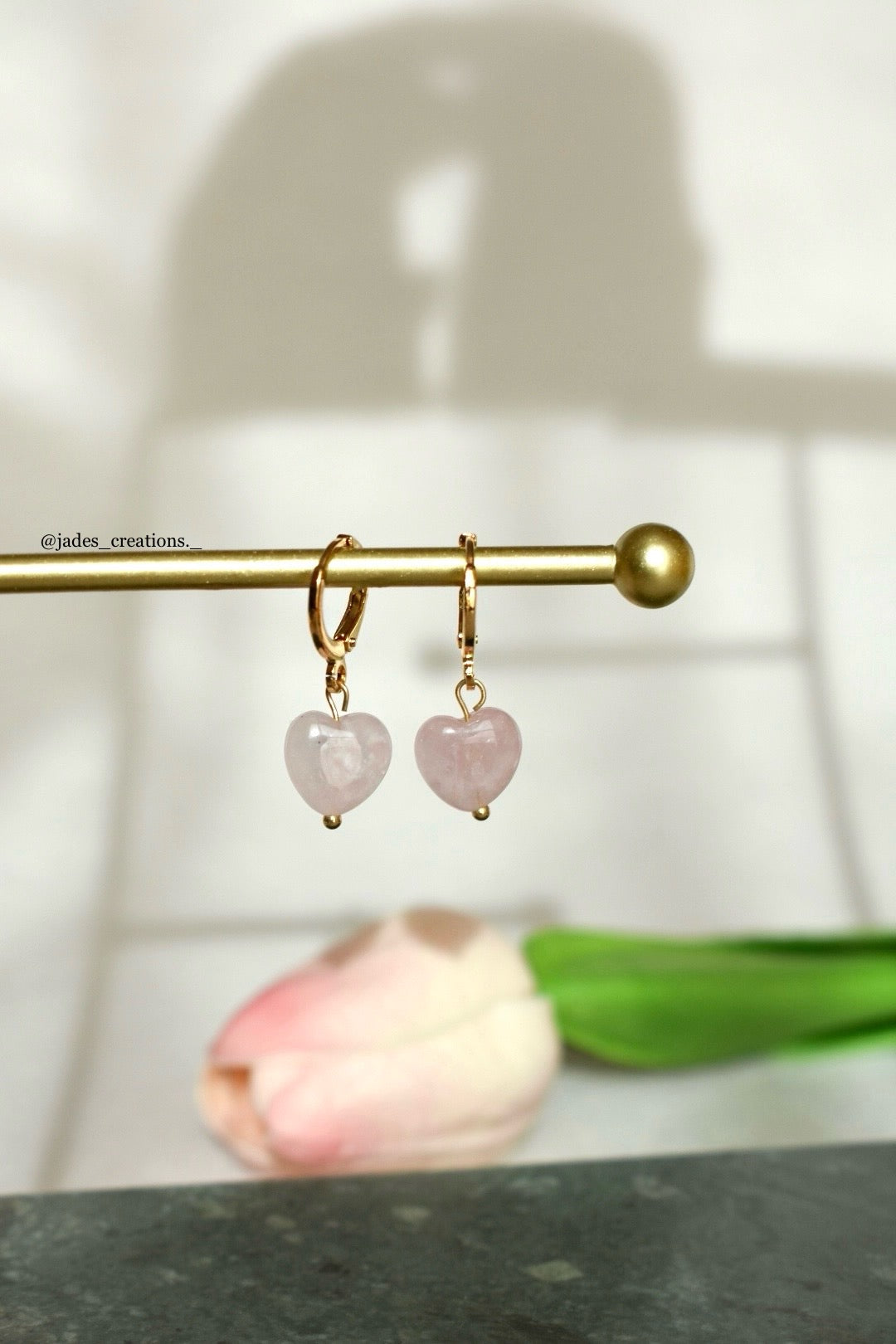 Orecchini con cuore in Quarzo Rosa