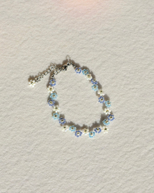 Bracciale floreale azzurro argentato