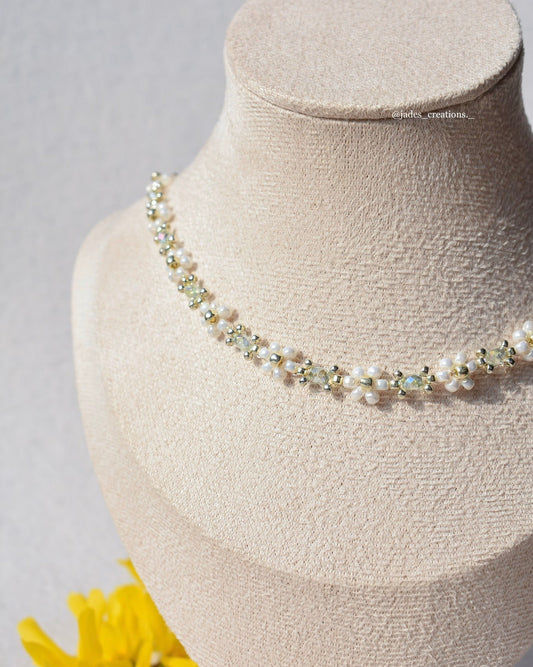 Collana Margherite girocollo con perline Verde Menta Argentata