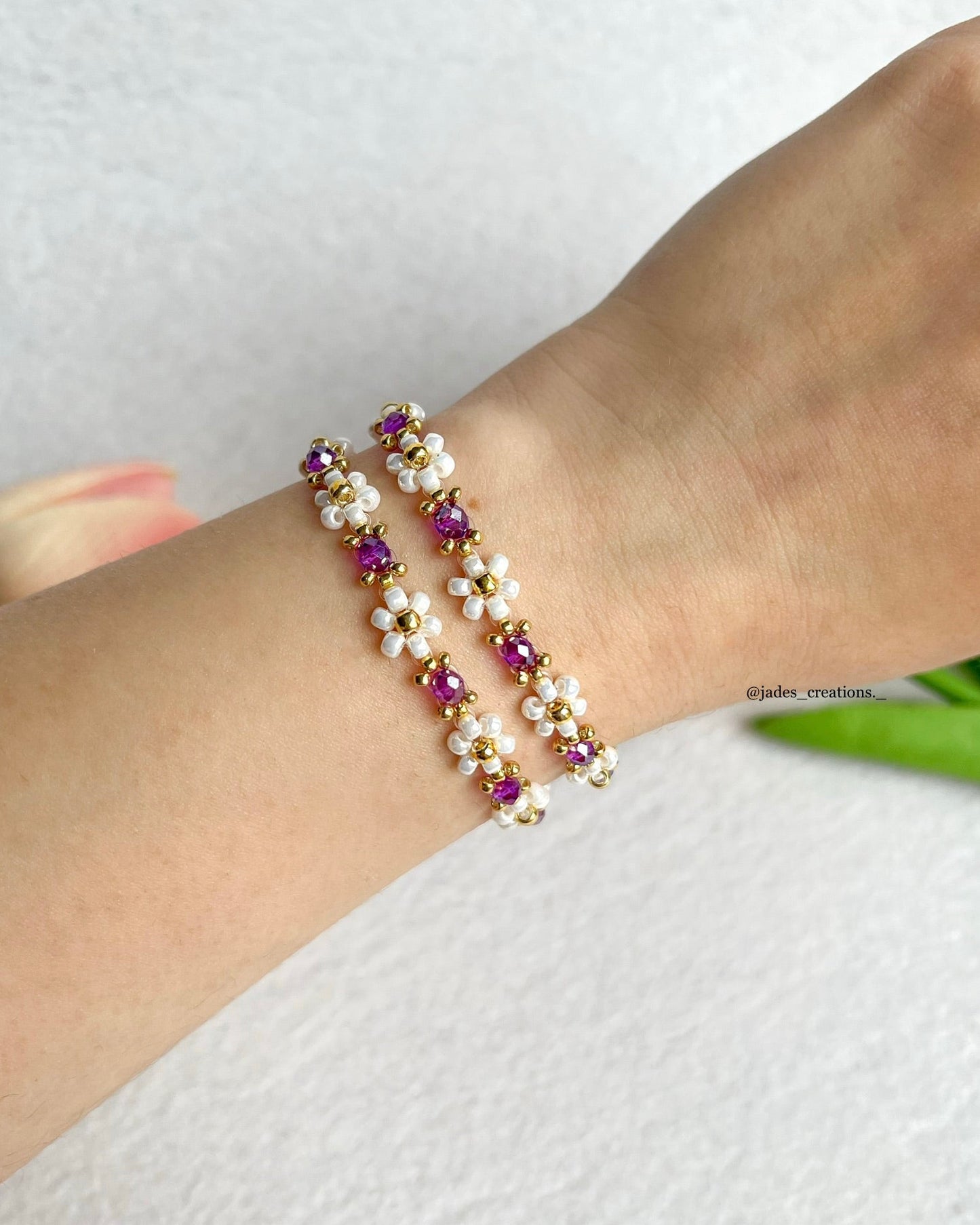 Bracciale margherita perline Viola Dorato