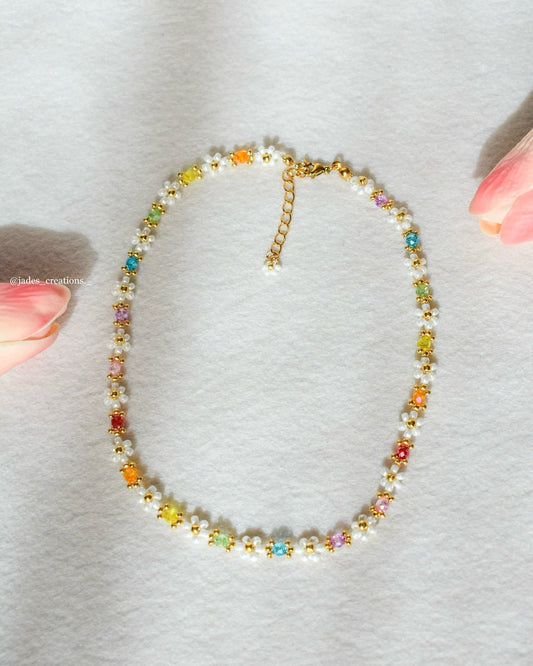 Collana Margherite girocollo Bianca Arcobaleno