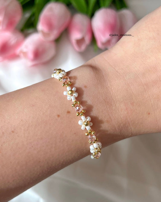 Bracciale margherita con perline rosa