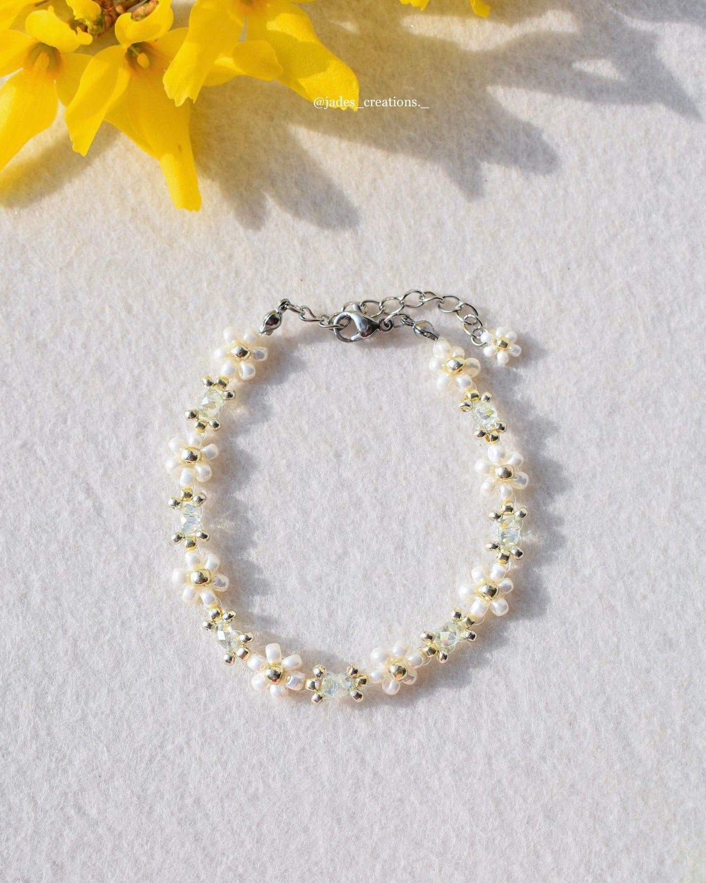Bracciale margherita perline Verde Menta Argentato