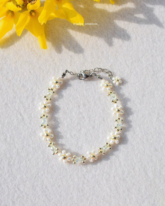 Bracciale margherita perline Verde Menta Argentato