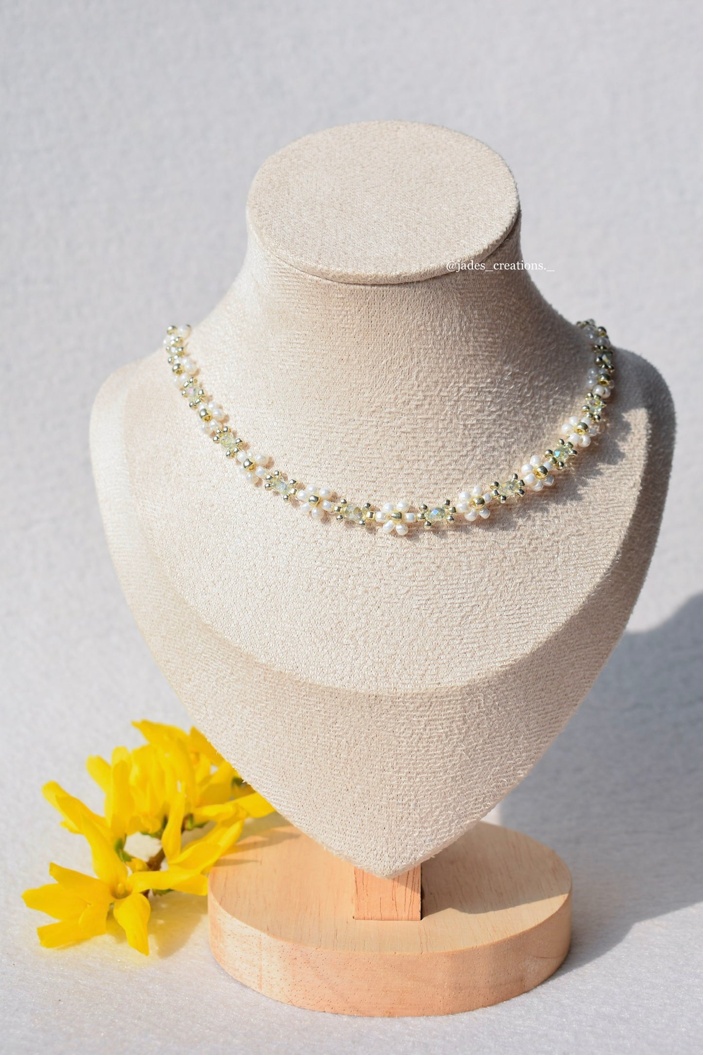 Collana Margherite girocollo con perline Verde Menta Argentata