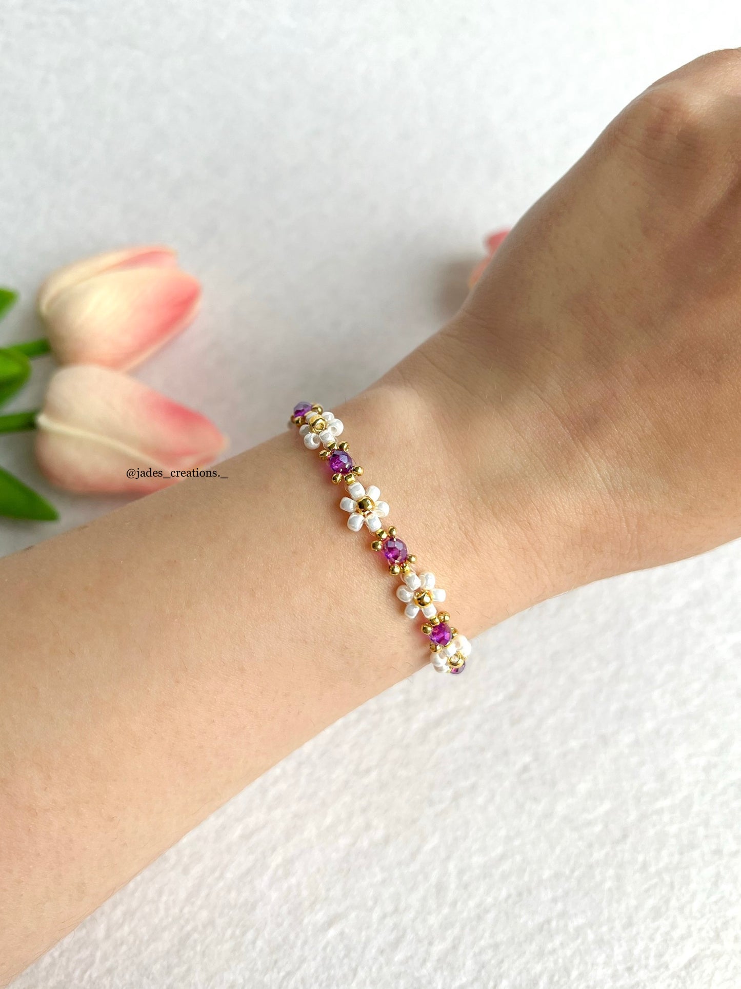 Bracciale margherita perline Viola Dorato