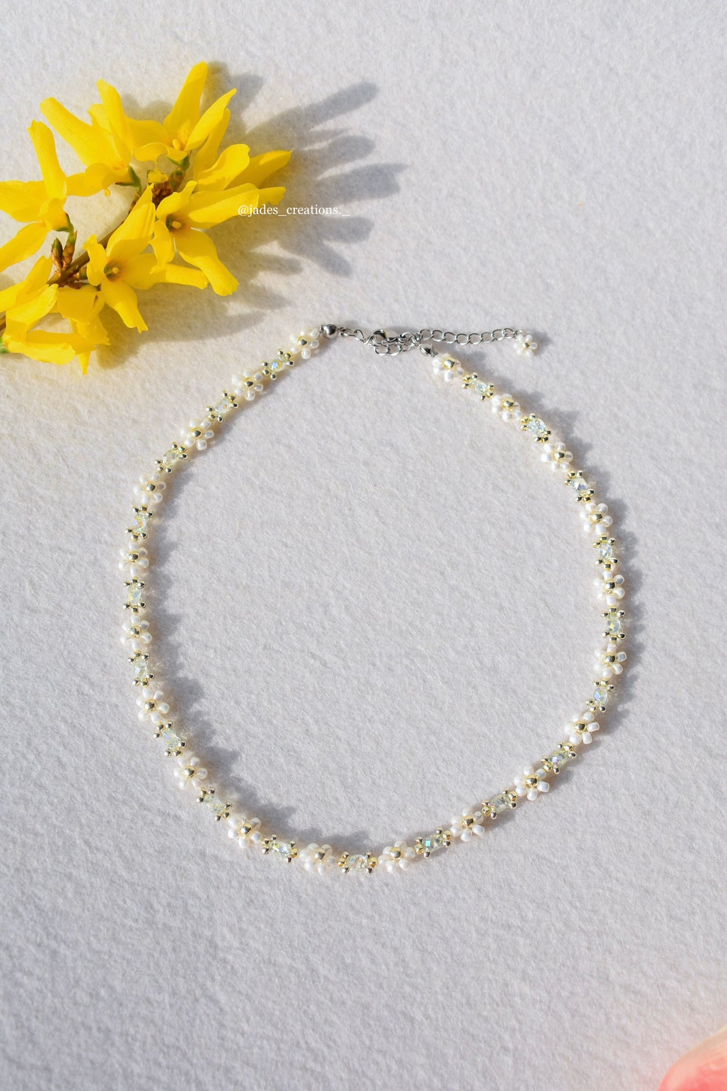 Collana Margherite girocollo con perline Verde Menta Argentata