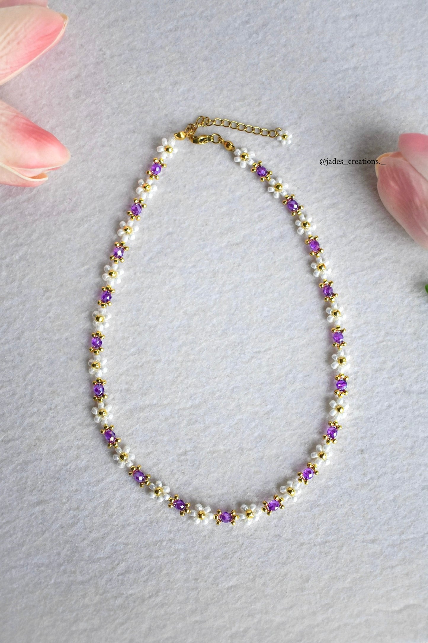 Collana Margherite girocollo con perline Viola Dorata