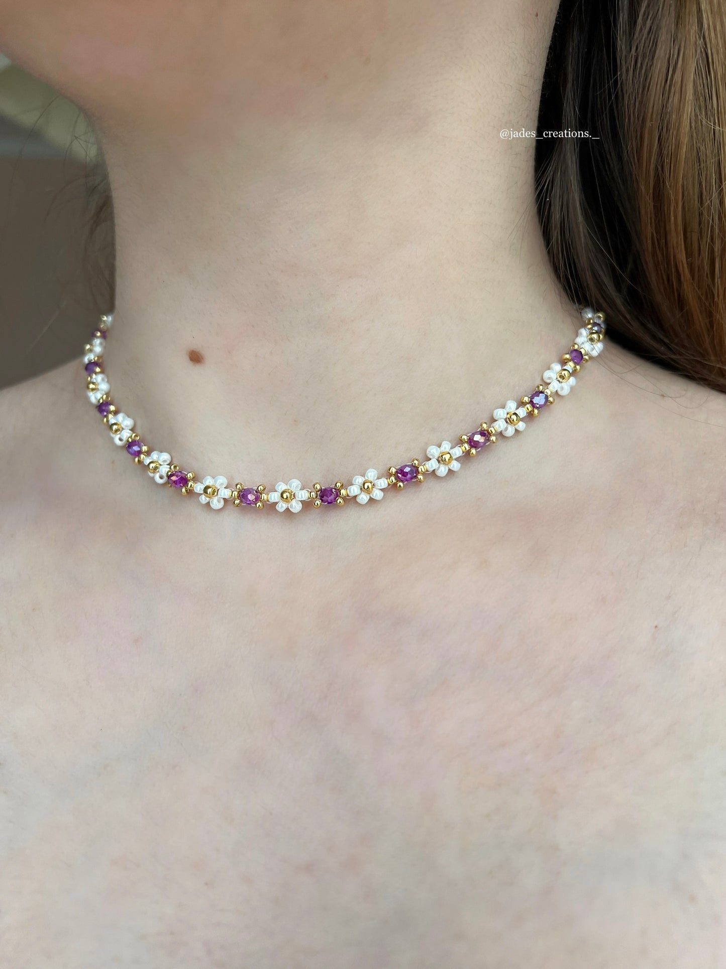 Collana Margherite girocollo con perline Viola Dorata