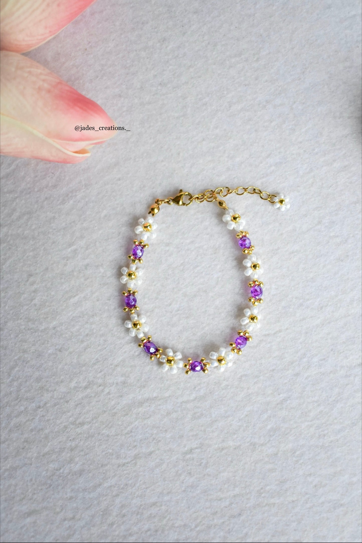 Bracciale margherita perline Viola Dorato