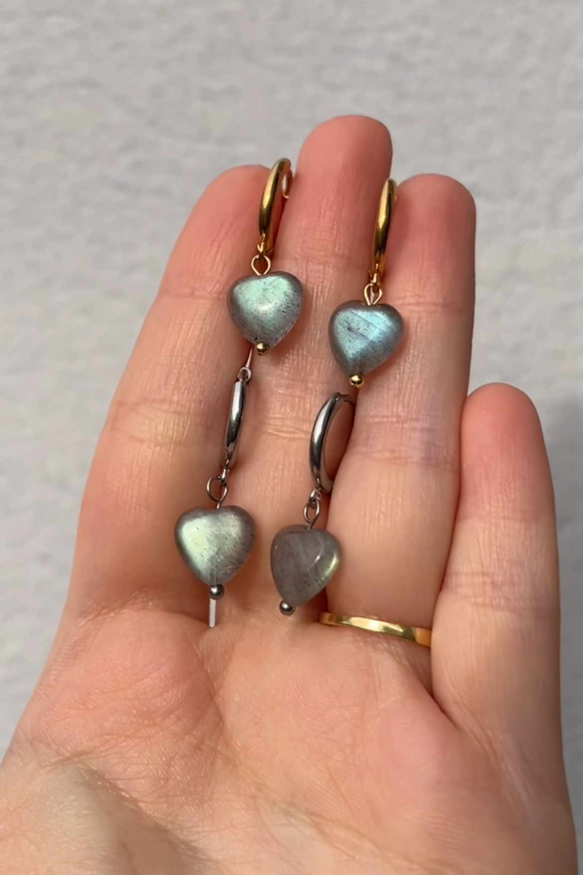 Orecchini cuore con Labradorite